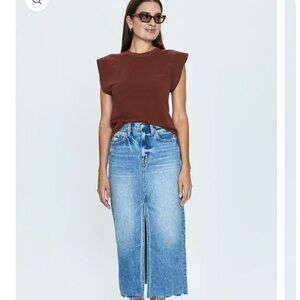 Pistola High Rise Midi Skirt in Light Blue Denim